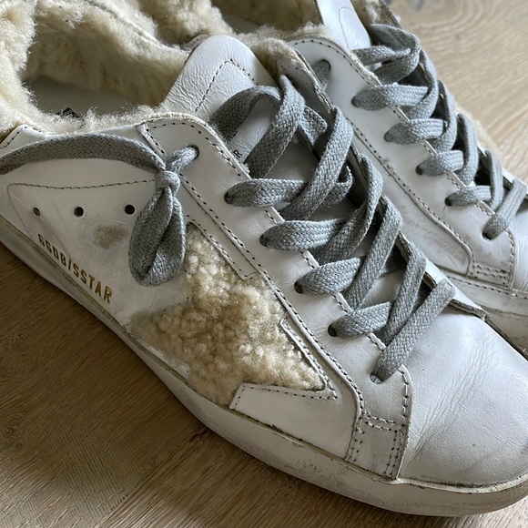 Golden Goose White Shearling Sneakers with Shearling Star. Size 36. - Picture 8 of 10